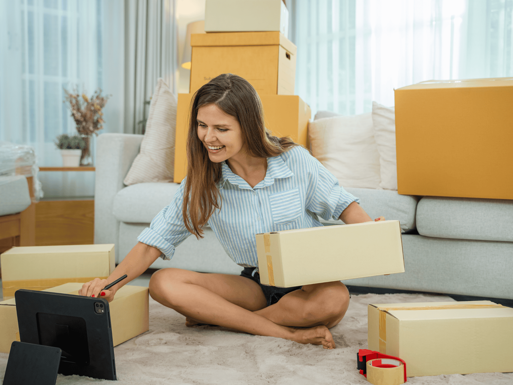 Woman talking with customers online 