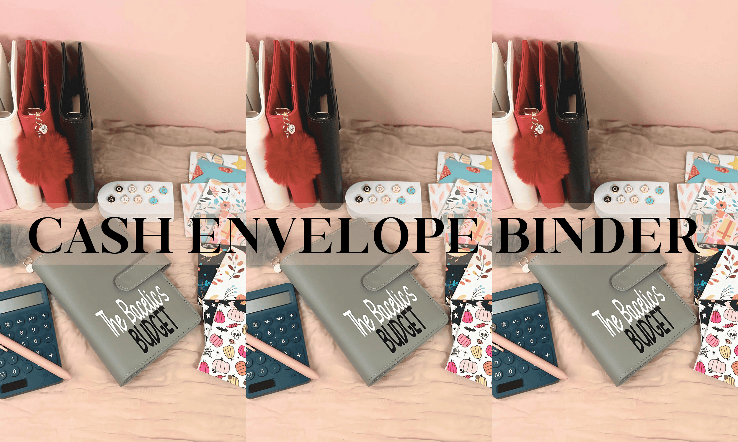 Several Cash Envelope in different colors with calculator, pen and envelopes