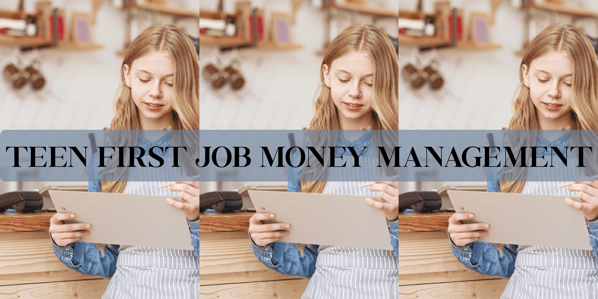 Teen standing hold menu at restaurant working - Teen First Job Money Management