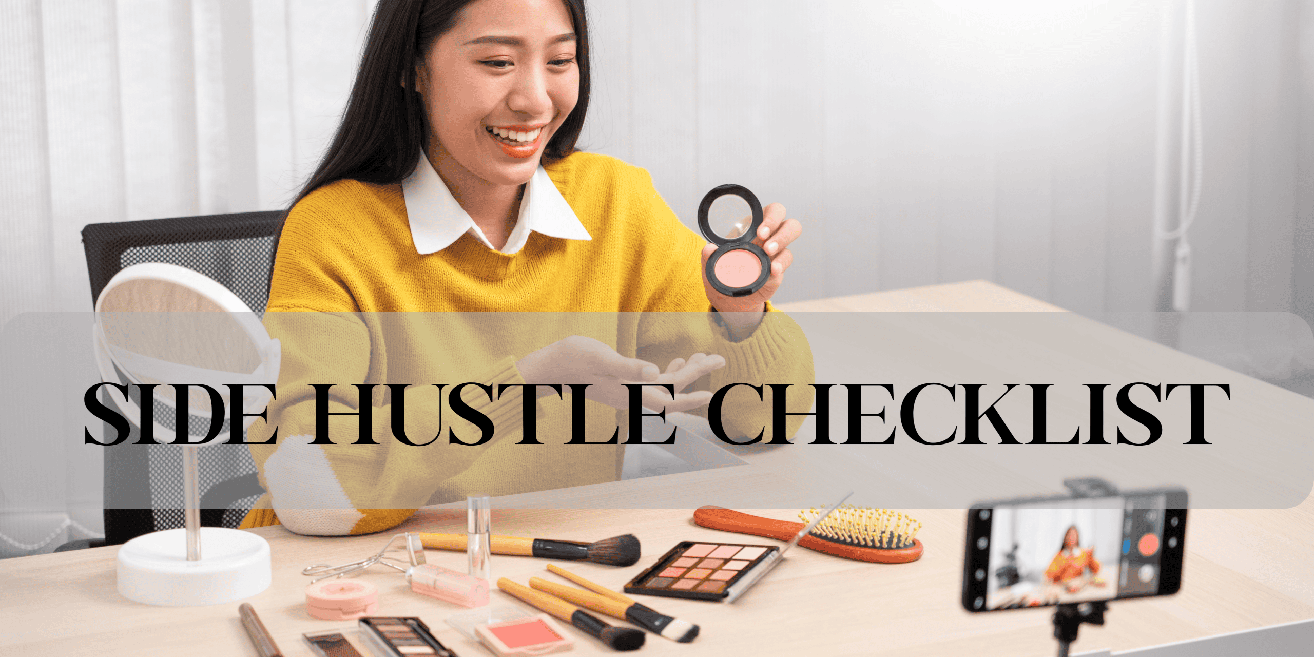 Woman making video selling makeup