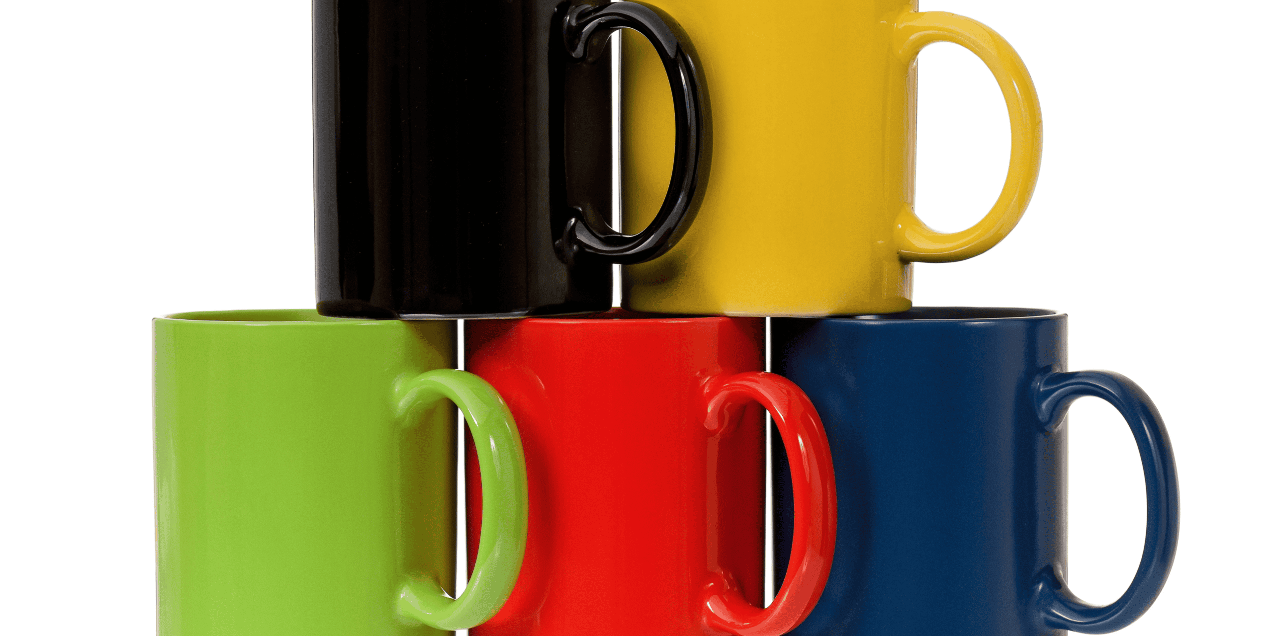 Color Mugs stacked up for mass production