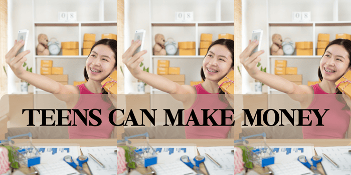 Teenage girl holding phone recording while selling - Teens can make money