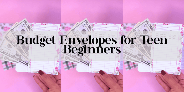 Hands holding pink Hydrangea cash envelopes - Budget Envelopes for Teen Beginners