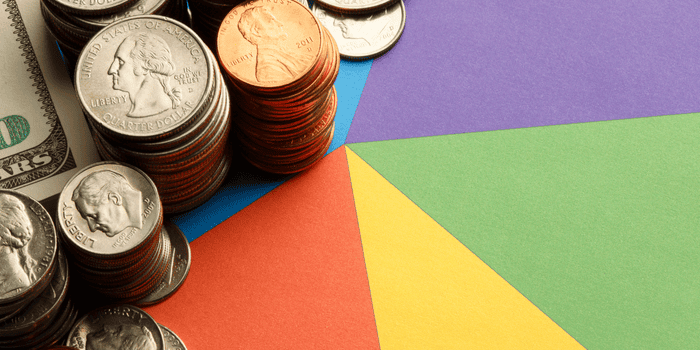 American coins on a rainbow decor - Money Tracker Notebooks for Teens