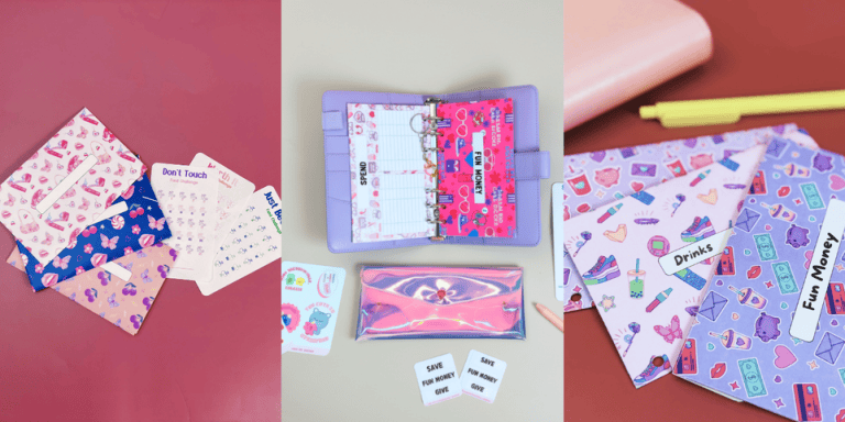 budget binder and cash envelopes are layed out on display - Cash envelope Systems for teenagers