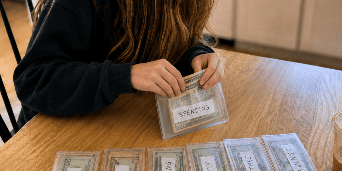 Teen girl dividing her money into envelopes - Money gifts that teach