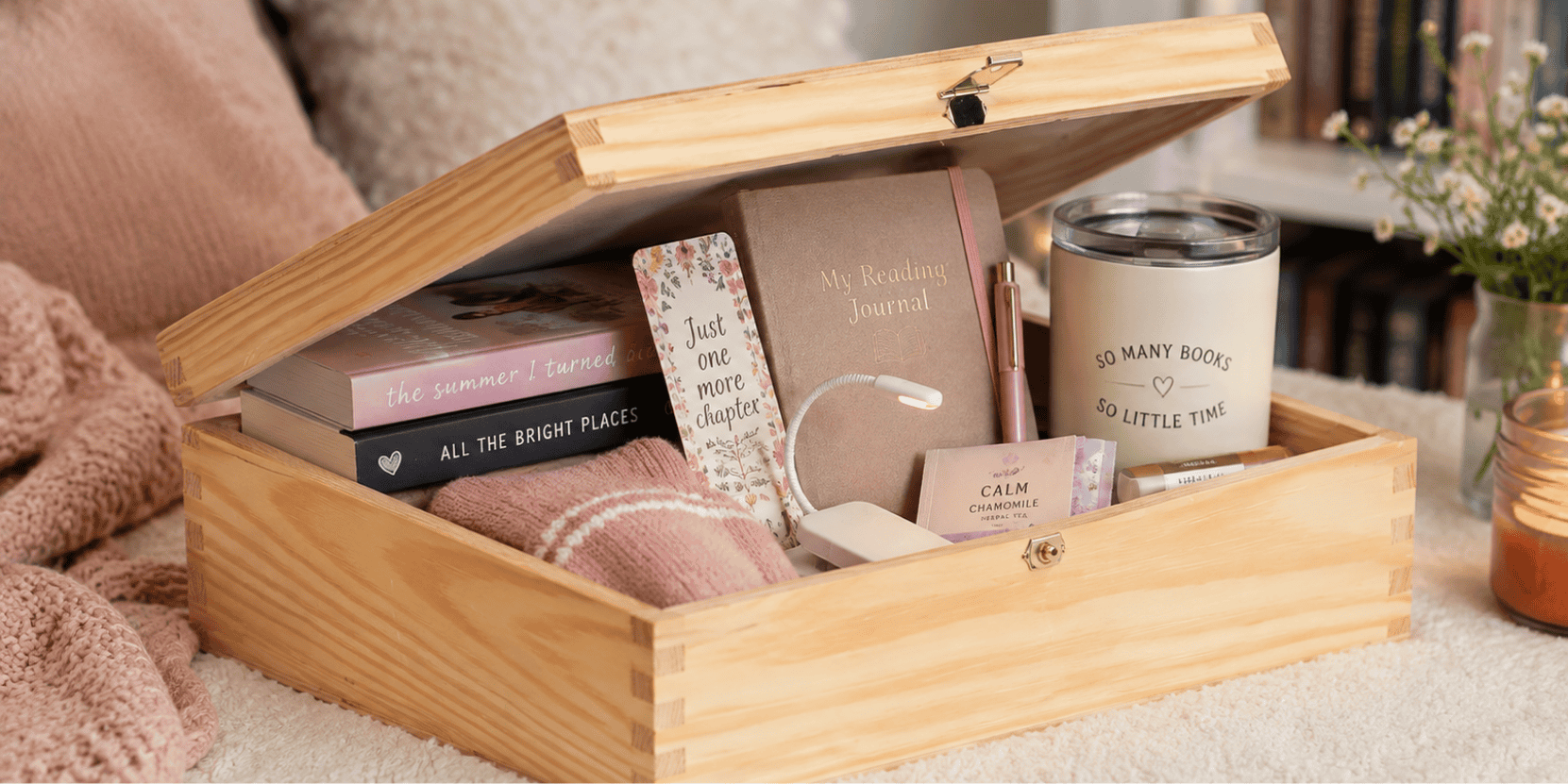 A wooden Case for a book lover gift - Teen Girls Gift Basket